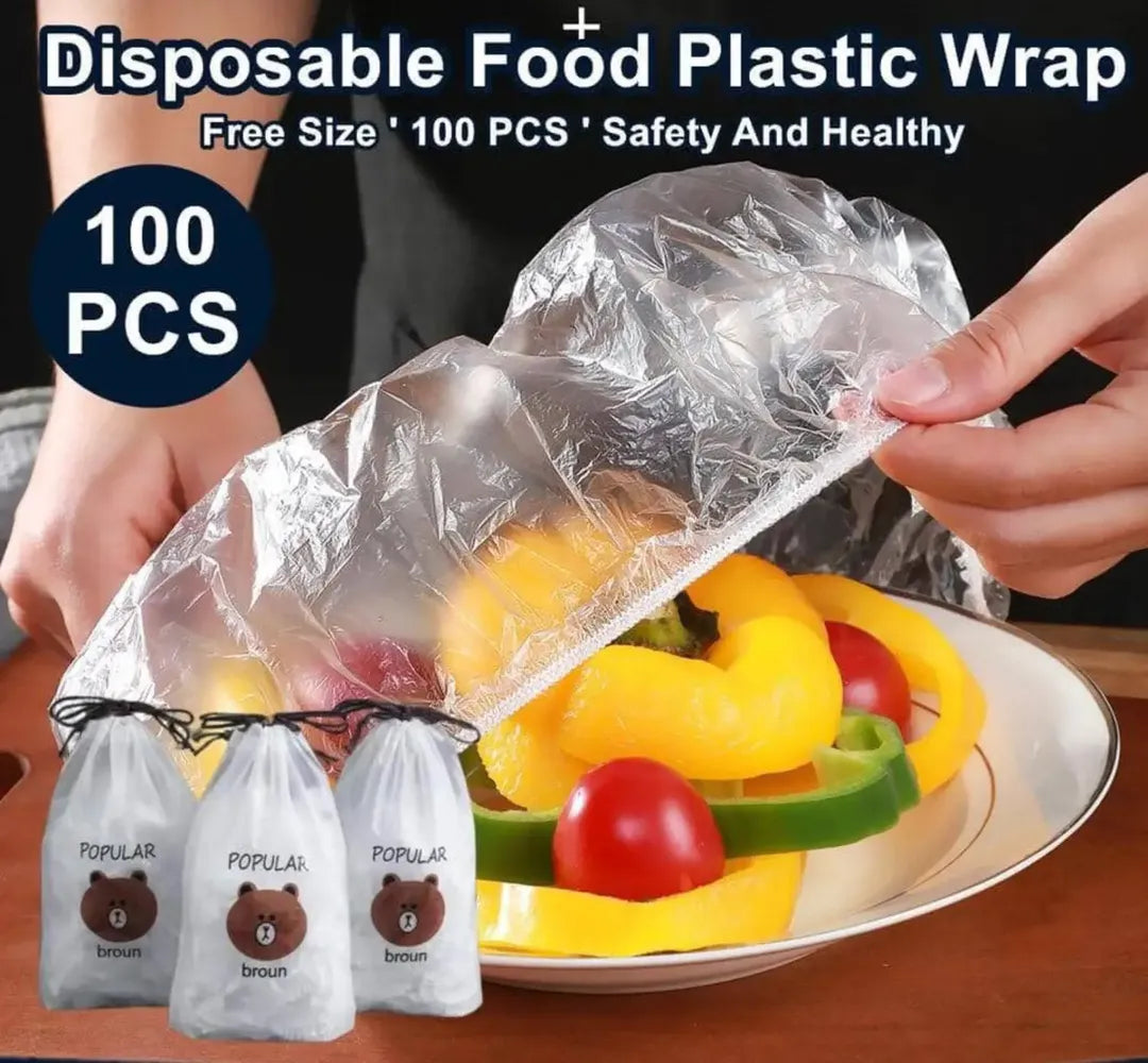 100Pcs Cute Bear Printed Reusable Food Covers – Waterproof Bowl & Plate Covers