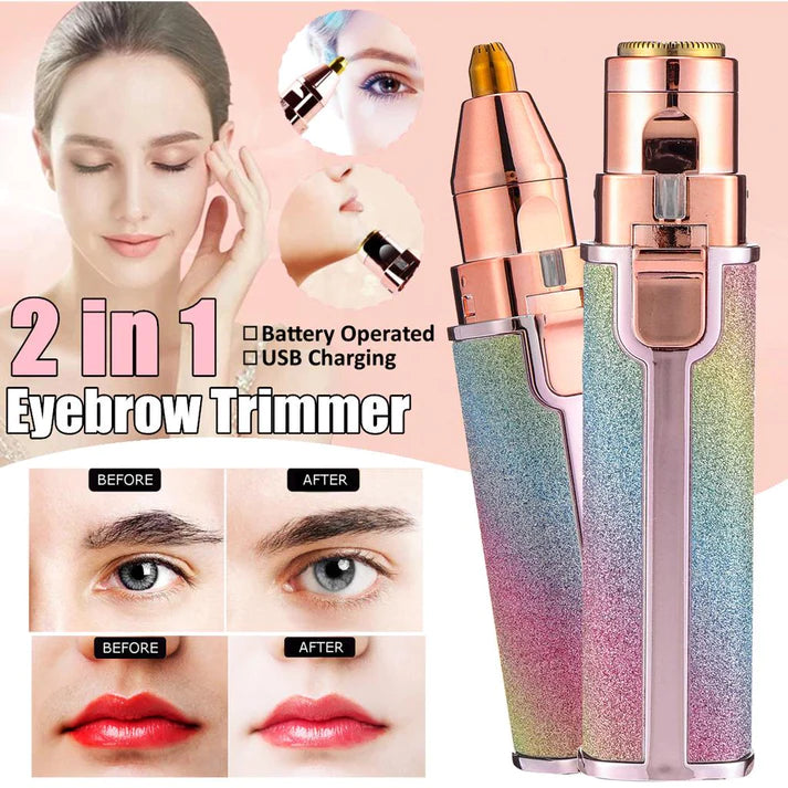 2 in 1 Eyebrow Trimmer & Rechargeable Eyebrow Facial Hair Trimmer for Women with LED Light – Portable Electric Face Hair Remover for Eyebrows, Upper Lip & Chin