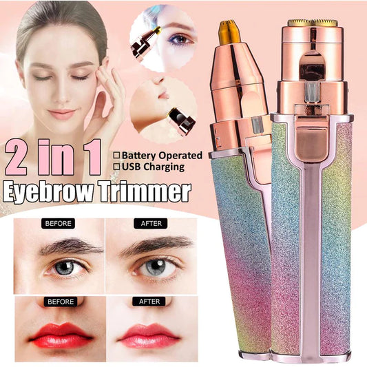 2 in 1 Eyebrow Trimmer & Rechargeable Eyebrow Facial Hair Trimmer for Women with LED Light – Portable Electric Face Hair Remover for Eyebrows, Upper Lip & Chin