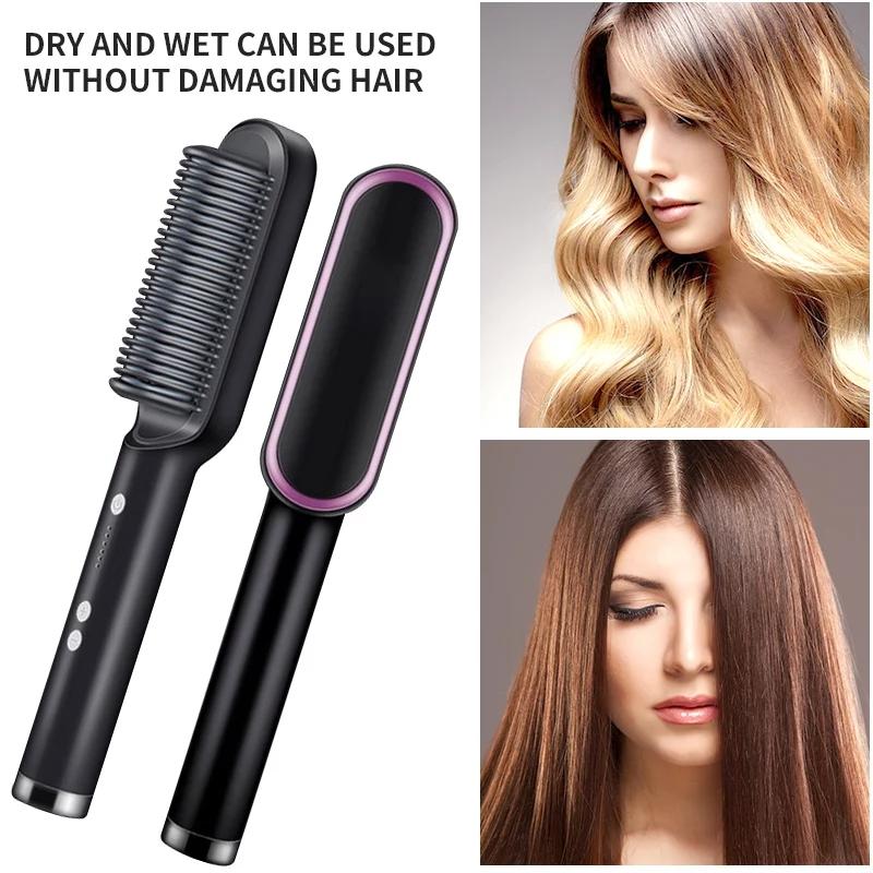 2-in-1 Hair Straightener & Hair Comb Brush – Dual Use Hair Styling Tool