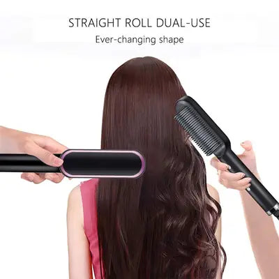 2-in-1 Hair Straightener & Hair Comb Brush – Dual Use Hair Styling Tool