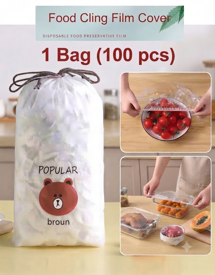 100Pcs Cute Bear Printed Reusable Food Covers – Waterproof Bowl & Plate Covers